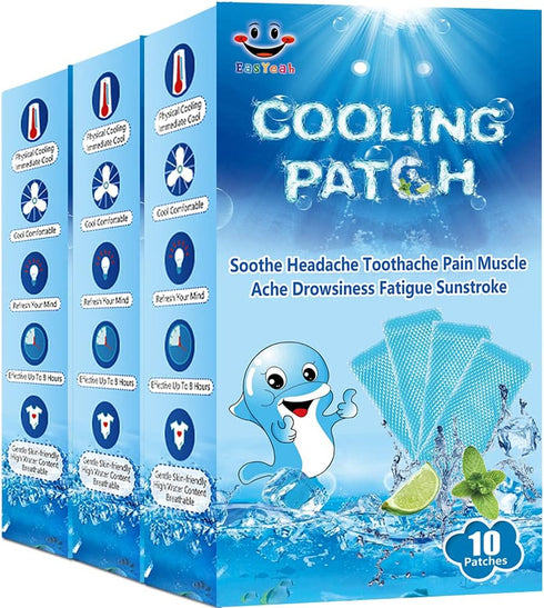 30 Sheets Cooling Patches for Fever Discomfort & Pain Relief, Cooling Relief Fever Reducer, Soothe Headache Pain, 10 Count Per Box (3 Boxes)...