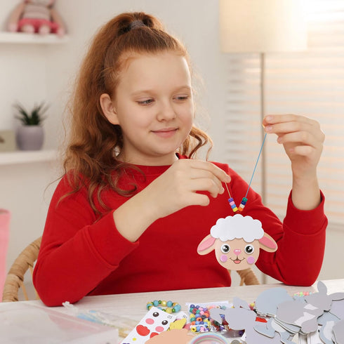 12 Pack Easter Craft Kit for Kids Make You Own Easter Bead Necklace Making Kit for Girls Boy DIY Easter Arts and Crafts for School Classroom Art A...