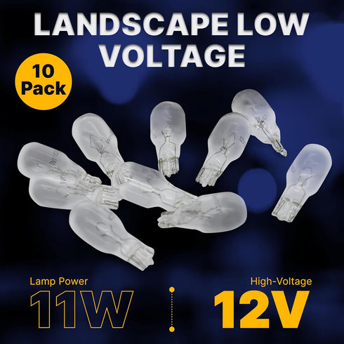 Landscape Low Voltage - 12 Volt 11W - T5 Wedge Bulbs - Compatible with Malibu Lights - Garden - Deck Light Bulbs - Yard Bulbs - 10 Pack (Clear)...