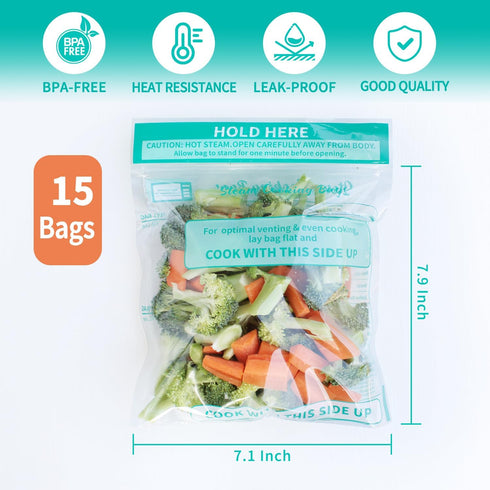 Microwave Steamer Bags 15 Pack Steam Cooking Bag for Vegetables Potatoes Meat, 7.1 X 7.9 Inches...