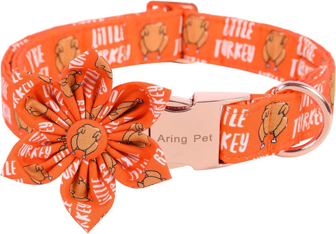 ARING PET Thanksgiving Dog Collar-Cotton Turkey Dog Collar with Flower, Adjustable Fall Orange Turkey Pet Collars Puppy Collars...