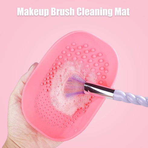 Silicon Makeup Brush Cleaning Mat Makeup Brush Cleaner Pad with Back Strap Cosmetic Brush Cleaning Mat Portable Washing Tool for Makeup (Pink)...