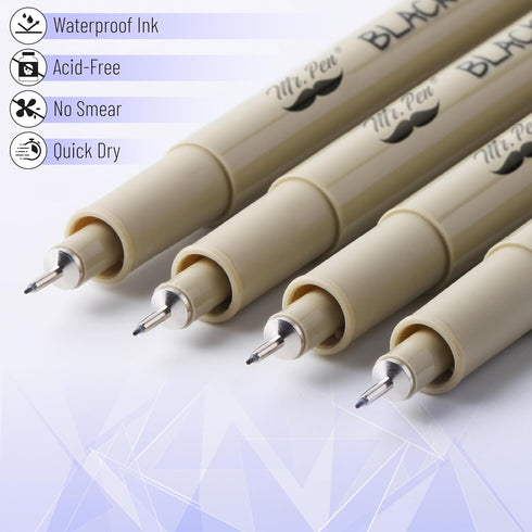 Mr. Pen- Black Fineliners, 0.25mm, 4 Pack, Bible Pens No Bleed, Fine Tip, Ultra Fine, Black Art Pens...