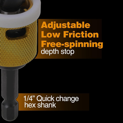 1/8"x3/8" Carbide Tipped Countersink Drill Bits with Low Friction Depth Stop, 1/4" Quick Change Hex Shank Countersink Drill with Replaceable HSS P...