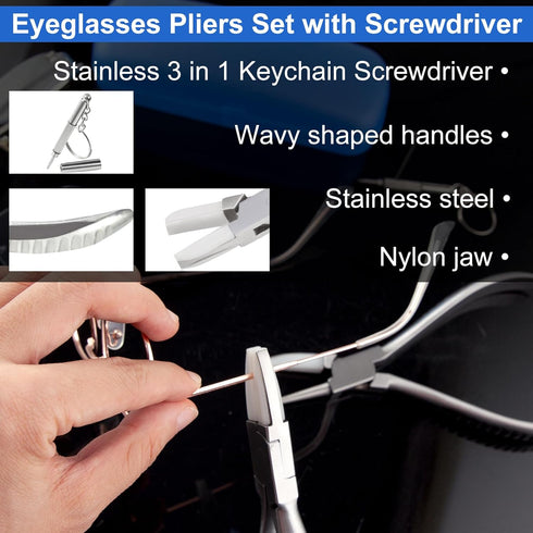 Round & Nylon Jaw Eyeglasses Frame Pliers Nylon Jaw Pliers for Eyeglasses 2 PCS Eyeglass Repair Kit with Eyeglass Repair Screwdriver Optical Plier...