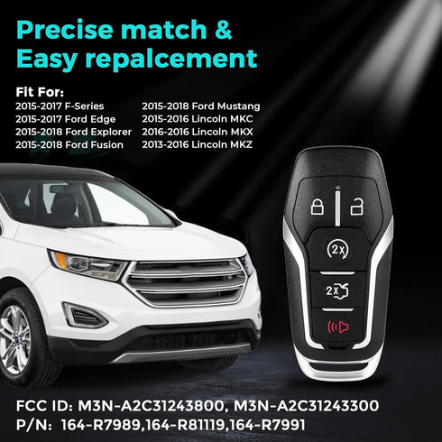 Key Fob Shell Fits for Ford Mustang Fusion Edge Explorer F150 F250 F350 2013-2017, for Lincoln MKZ MKC Key Fob Replcaement Cover 5 Buttons M3N-A2C...