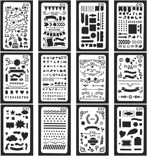 24 PCS Bullet Notebook Journal Stencil Plastic Planner Set for Journaling Suppies/Diary/Scrapbook DIY Drawing Template Stencils 4x7 Inches Kit Acc...