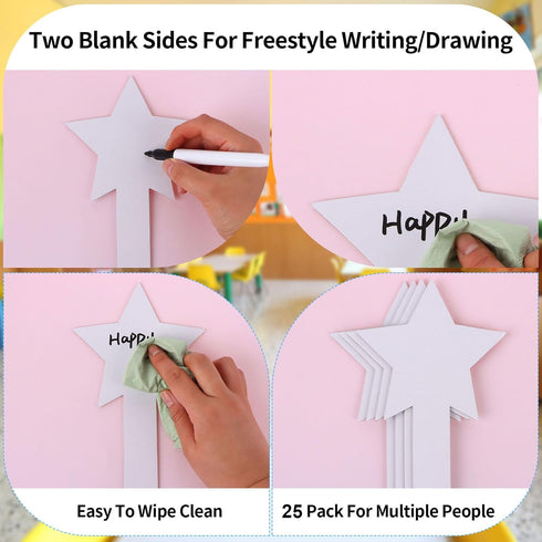25 Pieces Star Shape Dry Erase Answer Paddles Handheld Double Sided Paddles Mini White Boards Small Dry Erase Board Auction Paddles for Students T...