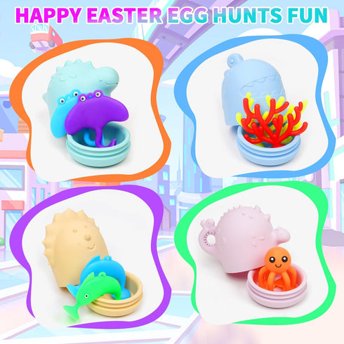 Baby Bath Toys, 13 Pcs Silicone Mold Free Bath Toys with a Storage Bag, Squeezable Dinosaurs Bathtub Toys, No Hole Sensory Ocean Animal Suction Cu...