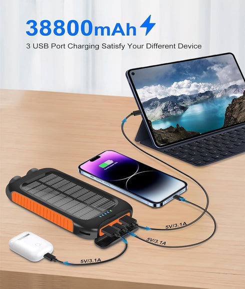 ??????4 ?????????????? Solar-Charger-Power-Bank-38800mAh Waterproof Portable Solar Phone Charger with LED Flashlight/USB C Fast Charge External Ba...
