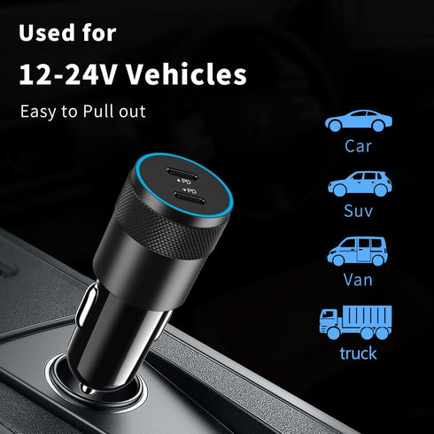 ?MFI Certified? 40W USB C Car Charger, Dual PD Cigarette Lighter Adapter, 2 Port Type C Fast Charging Car Plug with 2 Pack 3.3FT Lightning Cable f...