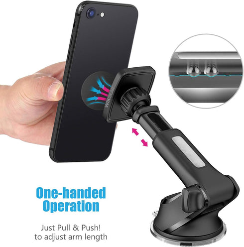 WixGear Magnetic Car Phone Mount – Universal Holder for Windshield & Dashboard with New Long Telescopic Arm – Compatible with Cell Phones & Tablet...