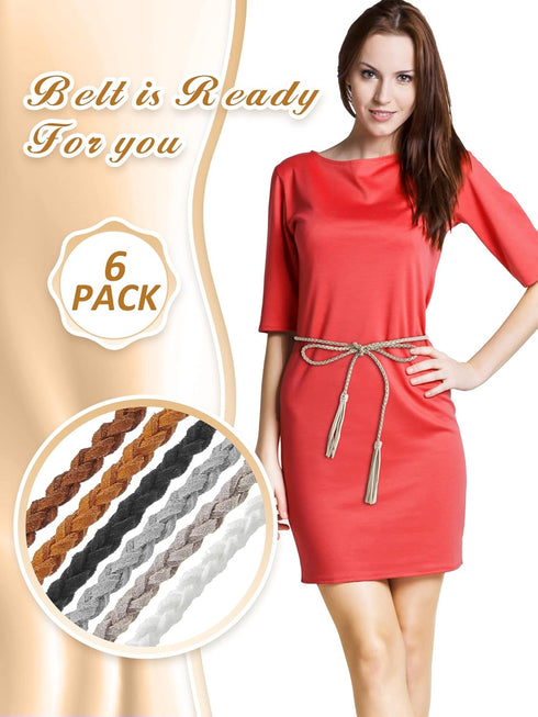 Geyoga 6 Pieces Women's Waist Belt Braided Woven Tassels Chain Belt PU Leather Rope Belt Skinny Tie Belt Boho Fringe Belt for Skirt Dress...