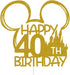 Mouse Inspired Castle Happy 40th Birthday Cake Topper, Cartoon Mouse Themed 40th Birthday Party Decorations, Gold Glitter...