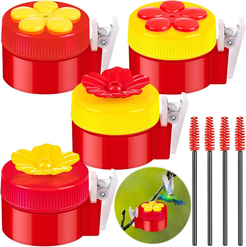 Hand Held Hummingbird Feeders, 4Pcs Small Clips Flower Hummingbird Hand Feeder with 4Pcs Cleaning Brush, Window Humming Wild Bird Feeders for Outd...