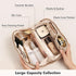 Large Capacity Cosmetic Bag for Women Portable Waterproof PU Leather Makeup Bag Open Flat Makeup Organizer With Clear Divider and Handle(Beige)...