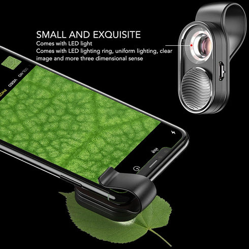 100x Phone Mini Pocket Microscope, Smartphone Microscope with LED Light, Lens Protective Cover, Universal Microscope Attachment for Android OS Pho...
