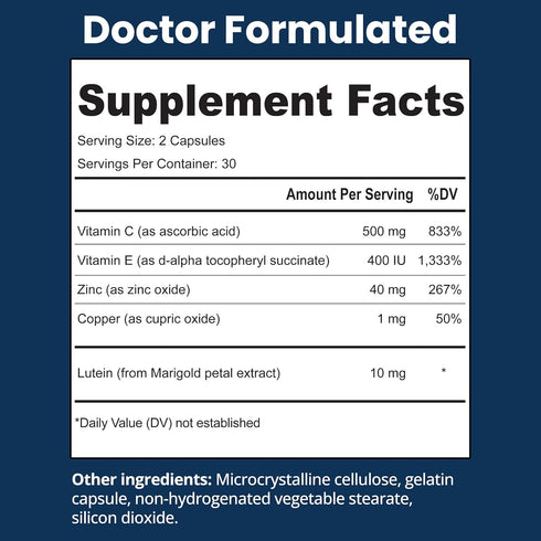 AREDS Lutein Eye Vitamins by VisiVite - Lutein Supplements for Eyes Without Beta-Carotene - Lutein for Eyes - Eye Supplements for Adults - 60 Caps...
