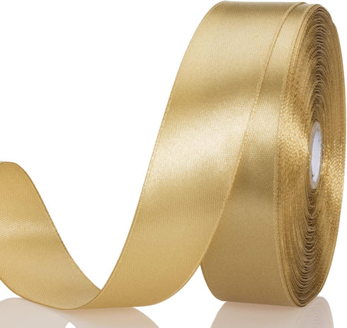 YASEO 1 Inch Champaign Gold Solid Satin Ribbon, 50 Yards Craft Fabric Ribbon for Gift Wrapping Floral Bouquets Wedding Party Decoration...