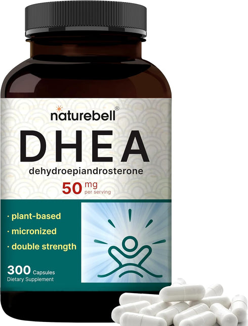 NatureBell DHEA 50mg, 300 Capsules | Micronized Grade for Better Absorption – Plant-Based DHEA Source – Supports Energy Levels & Healthy Aging for...