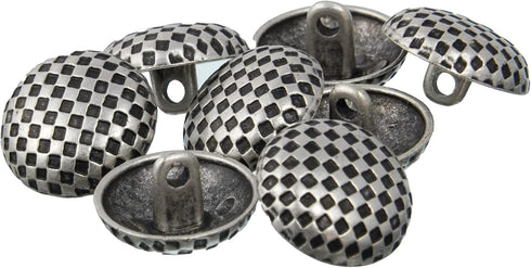 Mibo 8pcs Zinc Die Cast Shank Button - Half Ball with Checkered Pattern - 32L(20mm) - Antique Silver...