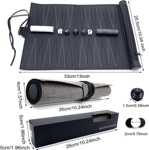 Roll-Up Travel Backgammon Games, Foldable Board Games, PU Travel Game, Portable Lightweight Backgammon Game Set...