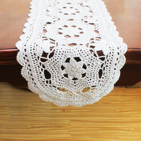 KEPSWET Cotton Floral Oval Handmade Crochet Lace Table Runner White (12x48 inch)...