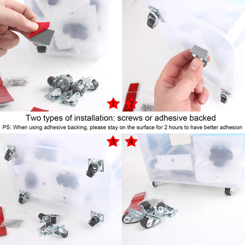 Mini Caster Wheels 0.5 Inch Low Profile Rubber Tiny Swivel Casters, Steel Top Plate Self Adhesive Caster Wheels for Small Appliances, Furniture, T...