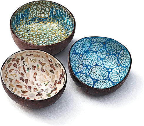 ChezMax Natural Coconut Bowl Mother of Pearl Inlaid Shell Bowls Key Bowl for Entryway Table Candy Container Nuts Holder Fruits & Dry Snack Storage...