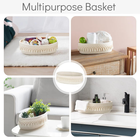 Dahey Woven Basket Macrame Storage Basket for Toilet Tank Top Boho Bathroom Decor Toilet Paper Basket for Bathroom Organizing, Gift Baskets Empty ...