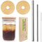 Mason Jar Lids With Straw - Reusable Bamboo Wide Mouth Tumbler Tops, 2 Packs With 2 Stainless Steel Straws...
