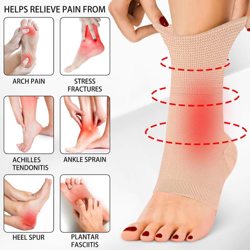 Ankle Brace Compression Sleeves Open Toe Compresion Socks 8-15mmHg for Women Men,Plantar Fasciitis Socks with Arch Support Beige L/XL...