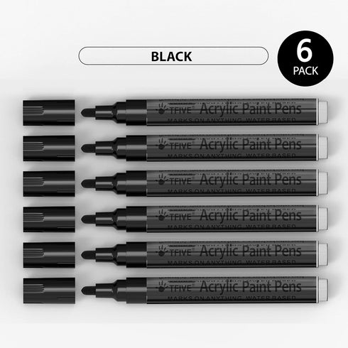 Black Acrylic Paint Marker Pens - 2-3mm Medium Tip, 6 Pack Permanent Black Water Based Paint Pen for DIY Projects, Paintings for Rock, Fabric, Woo...