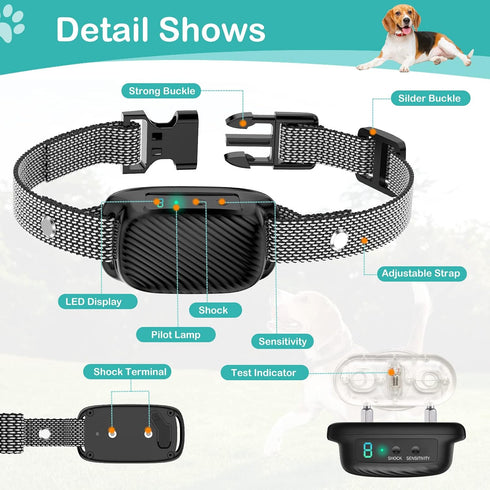 Dog Bark Collar-NOUGAT Rechargeable Smart Anti-Barking Collar, 8 Adjustable Sensitivity Beeping Vibrating Shock Beeps, Anti-Barking Collar for Sma...