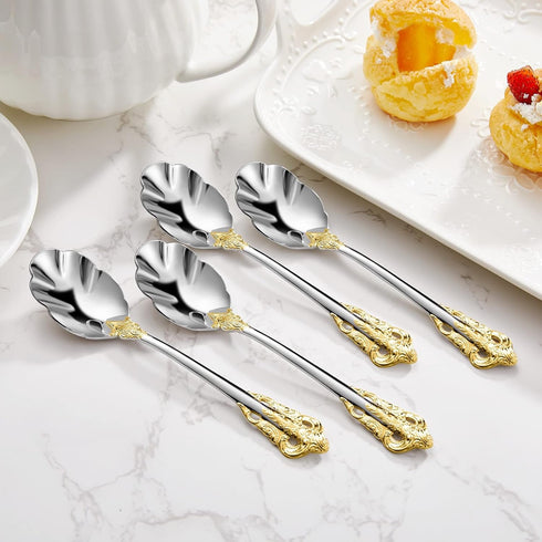 KEAWELL 6" Tea Spoons Set of 4, Coffee Espresso Demitasse Vintage Tea Spoon, 18/10 Stainless Steel, Gold Accent...
