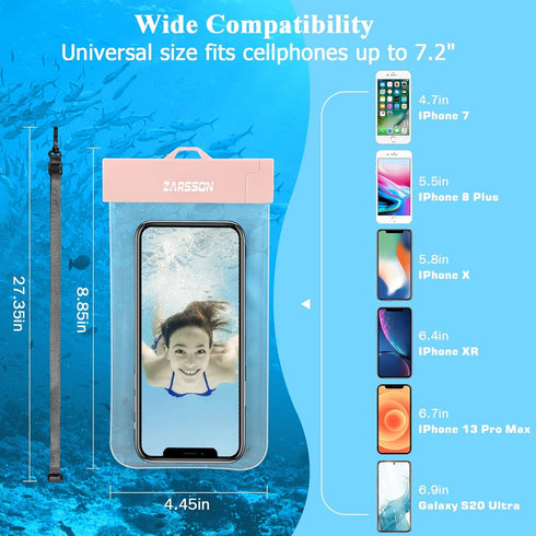 IPX8 Waterproof Phone Pouch/Case, 2 Pack Universal TPU Cell Phone Dry Bag Underwater Protector with Detachable Lanyard for iPhone 14 13 12 Pro Max...
