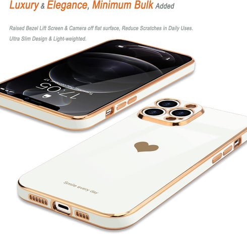 Teageo for iPhone 12 Pro Max Case for Women Girl Cute Love-Heart Luxury Bling Plating Soft Back Cover Raised Camera Protection Bumper Silicone Sho...