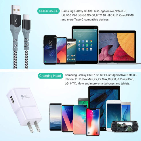 Adaptive Fast Charging Wall Charger Kit Set with USB Type C Cable Fast Charging 10ft, Excgood USB Fast Charger Compatible with Galaxy S8/9+/10e,No...