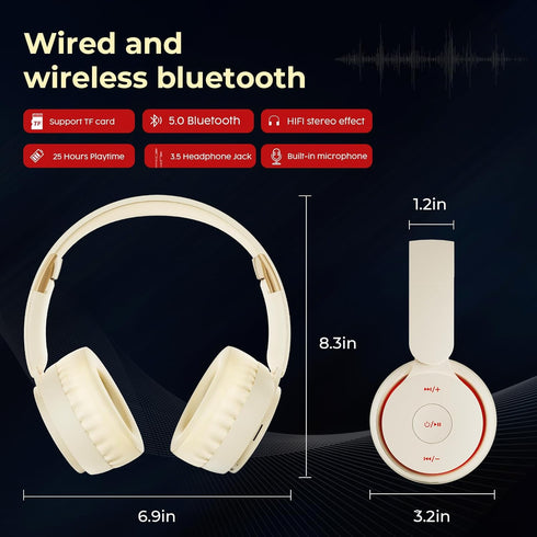 Wireless Bluetooth Headphones Over Ear?Hi-Fi Stereo Wireless Headphones Foldable/Wired/Wireless with microphone/TF?Available forTravel/Adult/Kids,...