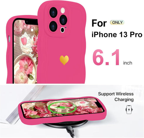 for iPhone 13 Pro Case Cute Heart Simple Wave Frame Case Aesthetic Design Solid Color Girls Women TPU Silicone Slim Phone Case Cover for iPhone 13...
