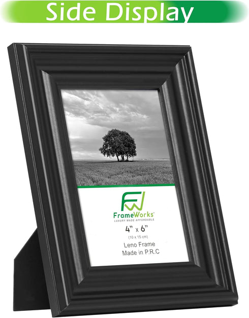 FrameWorks - 2-Pack - 4” x 6” Black Wooden Picture Frames with Luxury Wide Molded Edges and Tempered Glass...