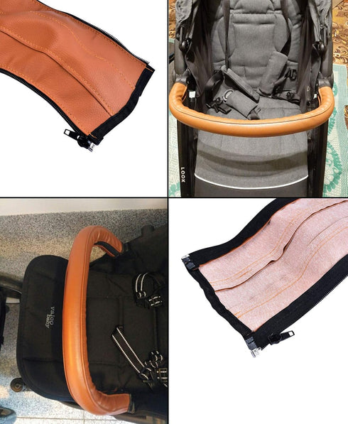 Universal Stroller Handlebar Cover – PU Leather Armrest Sleeve for Baby Strollers, Dustproof and Protective Grip for Infant and Toddler Prams, Bro...