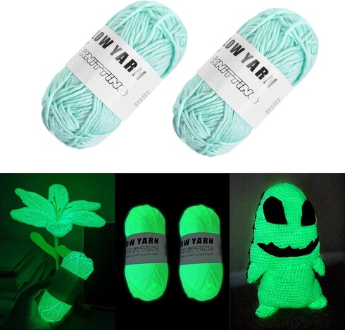 AUAUY Glow in The Dark Yarn, 2 Rolls Luminous Yarn for Crocheting, 55 Yards Sewing Supplies for DIY Arts, Crafts & Sewing Beginners, Knitting, Cro...