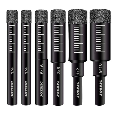 6 PCS Black Dry Diamond Drill Bit Set, for Granite Marble Tile Ceramic Stone Glass Hard Materials (Not for Wood) Round Shank with Size 1/4, 5/16, ...