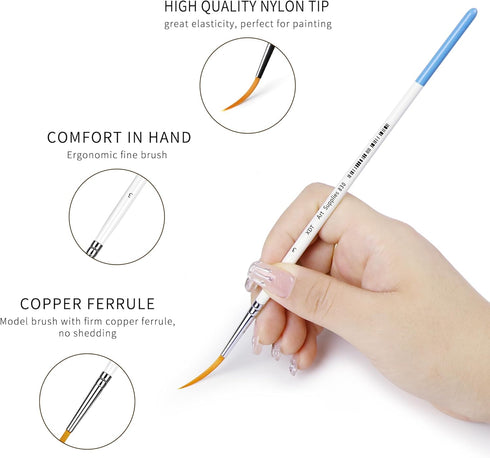 XDT#830 Rigger Artist Paint Brush 6 Piece Set Extra Long Fine Point Liner Tip #000#00#0#1#2#3, Scale Models Nail Acrylic Oil Watercolor...