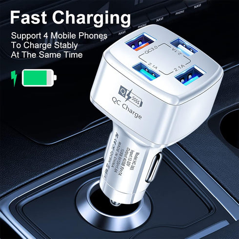 USB Car Charger Adapter, 4 Ports QC3.0 35W 7A Fast Car Phone Charger, Multi-Port Smart Quick Charger with LED Light, Compatible with iPhone 13 12 ...