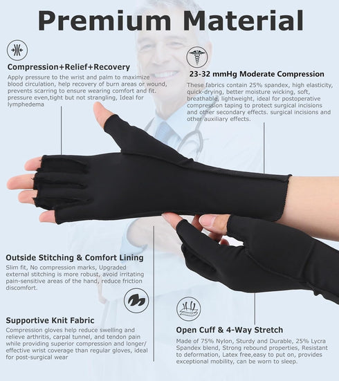 Compression Arthritis Gloves, Rheumatoid Pain Relief Compression Gloves for Women & Men, Premium Fingerless Circulation Gloves for Arthritis & Joi...