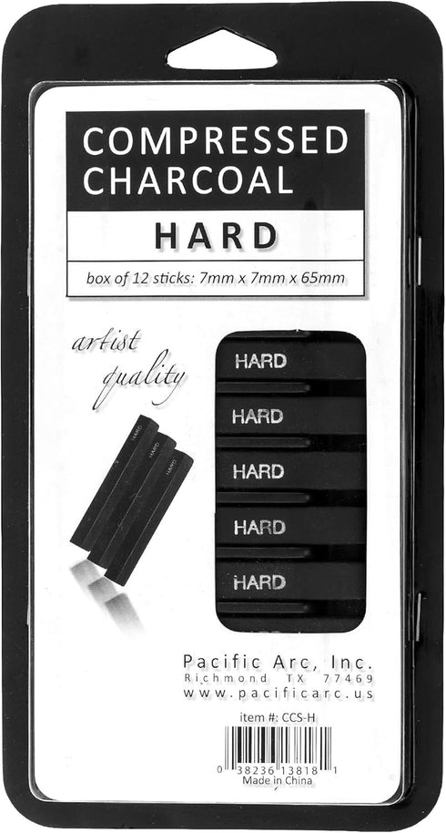 Pacific Arc Compressed Charcoal Sticks Hard 12 Pack for Drawing, Sketching, and Shading...