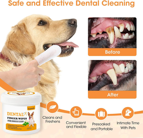 Dog Teeth Cleaning Wipes, Wider Dog Dental Wipes for Teeth, Reduce Plaque & Tartar, Freshen Breath,Safe& Natural Pet Dental Finger Wipes for Dogs ...