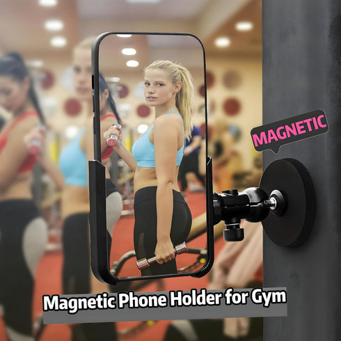 Metal Magnetic Phone Mount with Video Recording Stand, Gym Phone Holder,Attracts to Any Ferrous Metal Surface, Designed for Gym, Motorcycles Tank,...